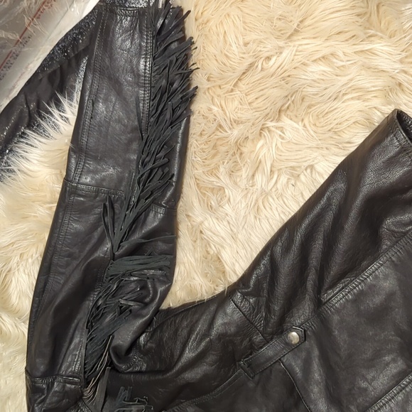 Vintage VTG Diamond Leather motorcycle moto fringe jacket coat sz M medium - Picture 13 of 16